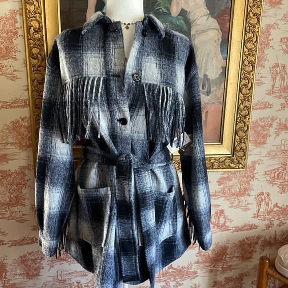 DRIFTWOOD Jackets & Blazers - NWT Driftwood Jeans Fringed Plaid Coat
